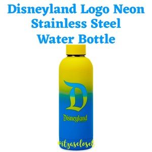 Disneyland Logo Neon Stainless Steel Water Bottle Drink Cup 16oz NWT